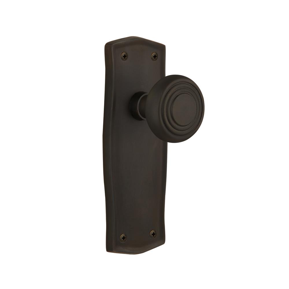 Nostalgic Warehouse PRADEC Complete Passage Set Without Keyhole Prairie Plate with Deco Knob in Oil-Rubbed Bronze